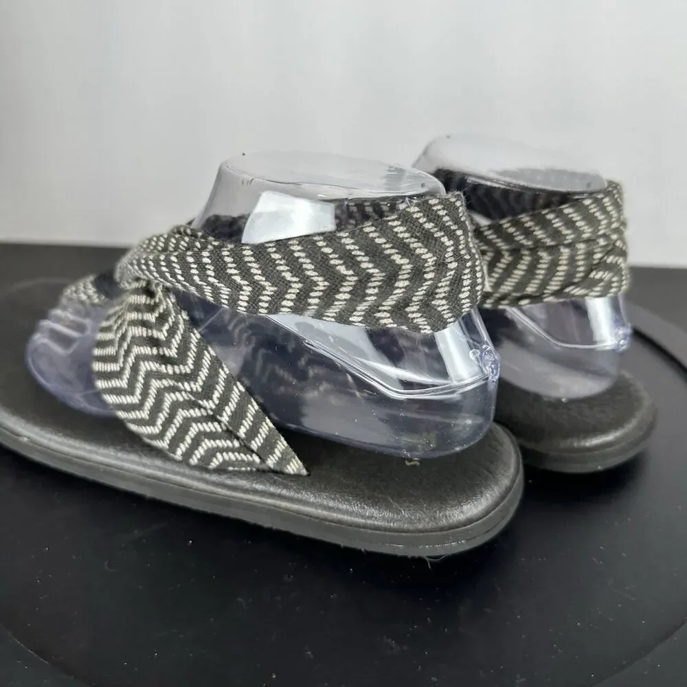 Sanuk Womens Yoga Sling Back Sandals Black Light Gray Soft Fabric Strap Size 10